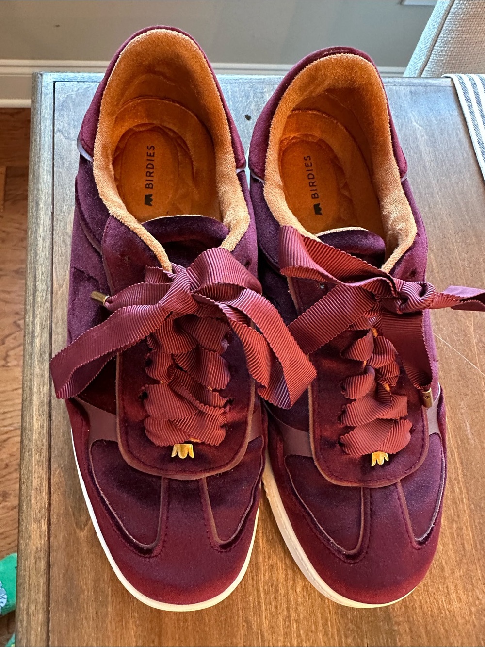 Birdies Women's Burgundy Velvet Ribbon-Trim Sneakers